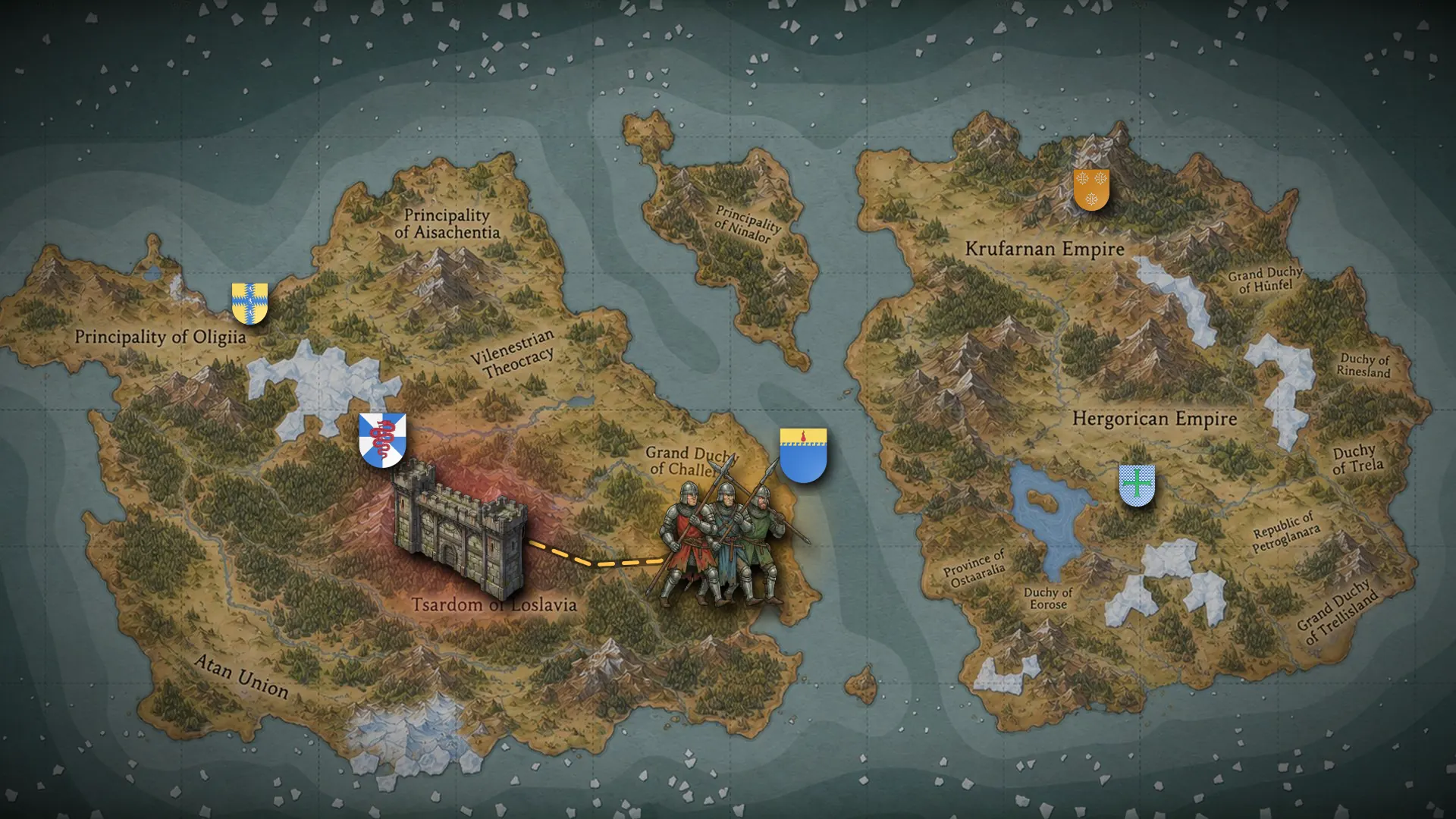 The TerraX war map of provinces and kingdoms that guilds fight over